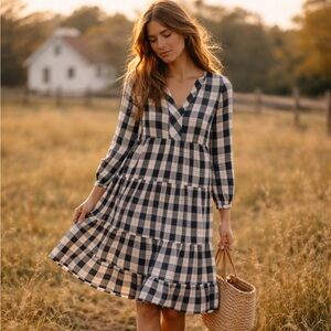 MAEVE by ANTHROPOLOGIE Amber Black and White Plaid Tunic Mini Dress NWOT